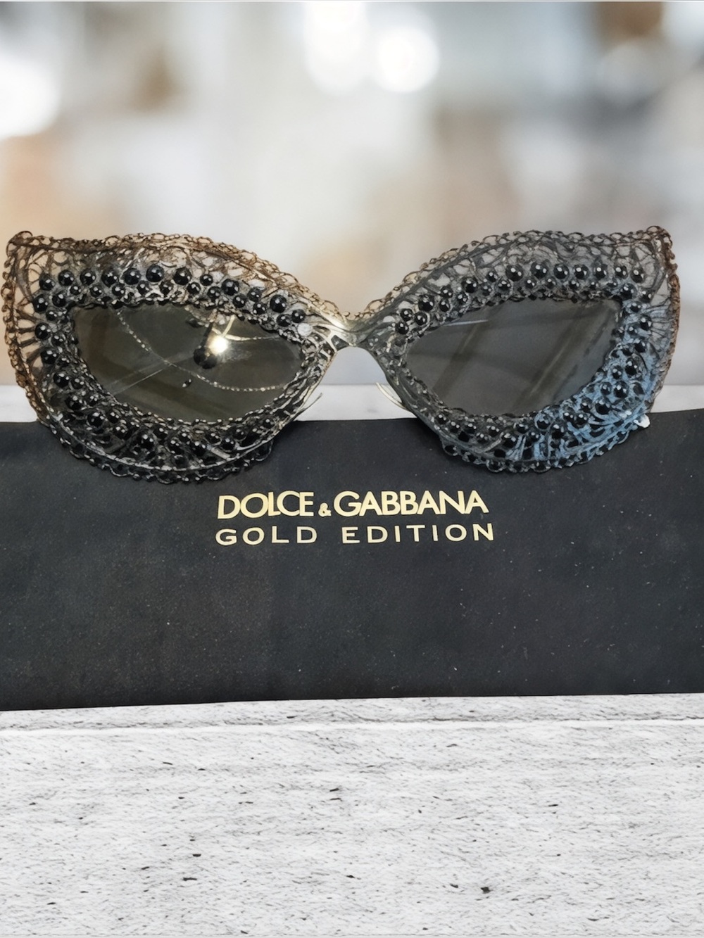 Dolce & Gabbana Gold Edition Embellished Crystal Cat-Eye Sunglasses w/ Case